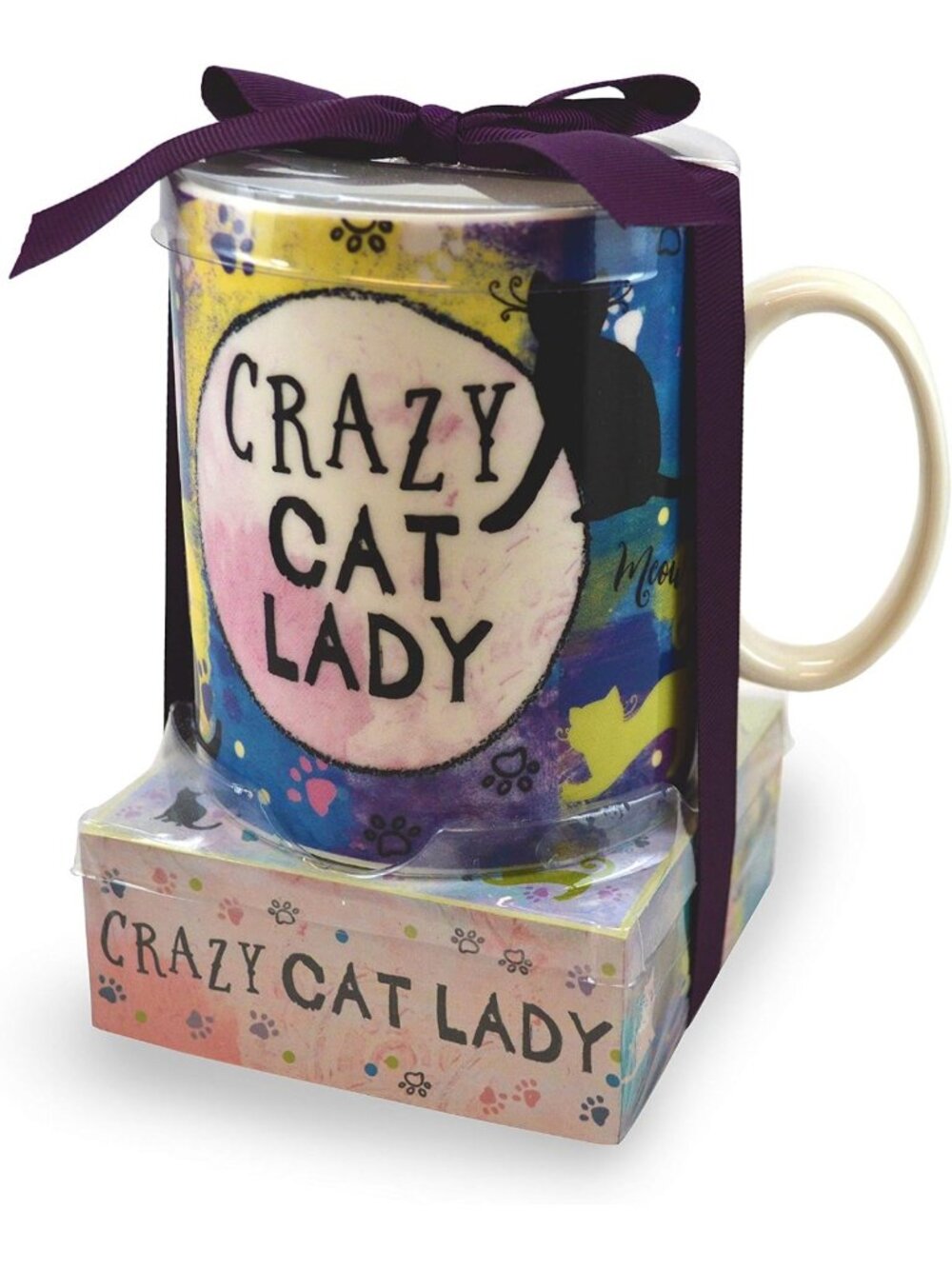 Crazy Cat Lady Pawprint Blue Glossy Ceramic Mug & Note Stack - Perfect Gift!